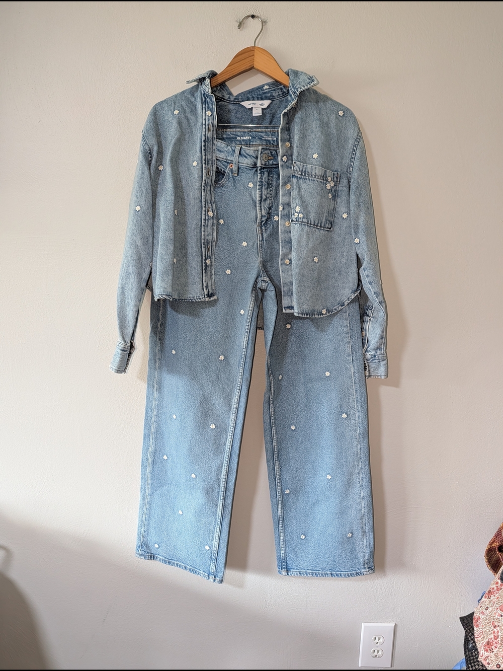 2 Old Navy Denim Embroidered Floral Set